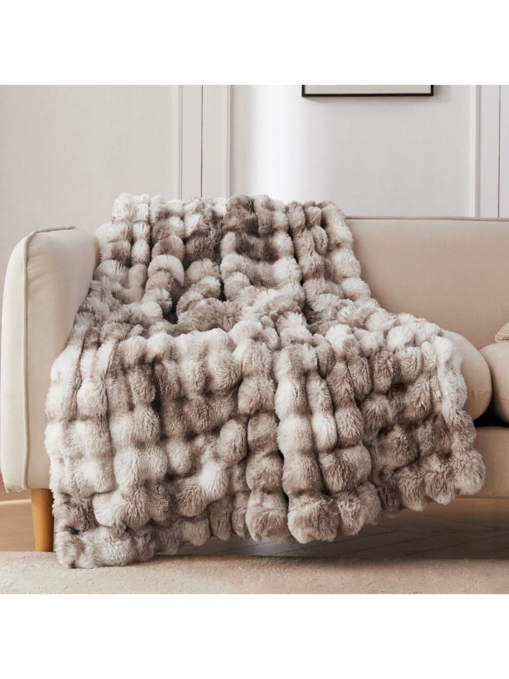 Cozy Soft Bubble Faux Fur Throw Blanket, 60"x80", Tie-Dye Brown, Perfect for